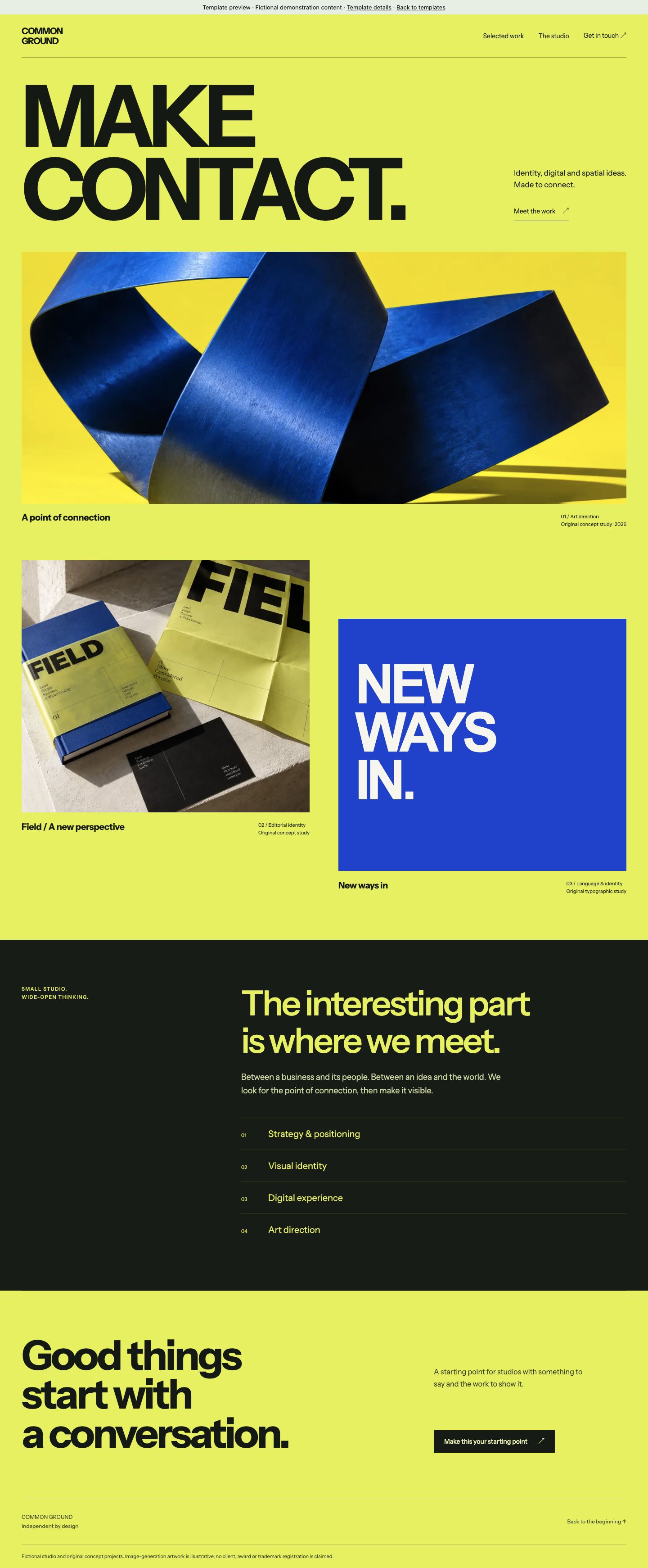Complete desktop page of Common Ground, from header to footer