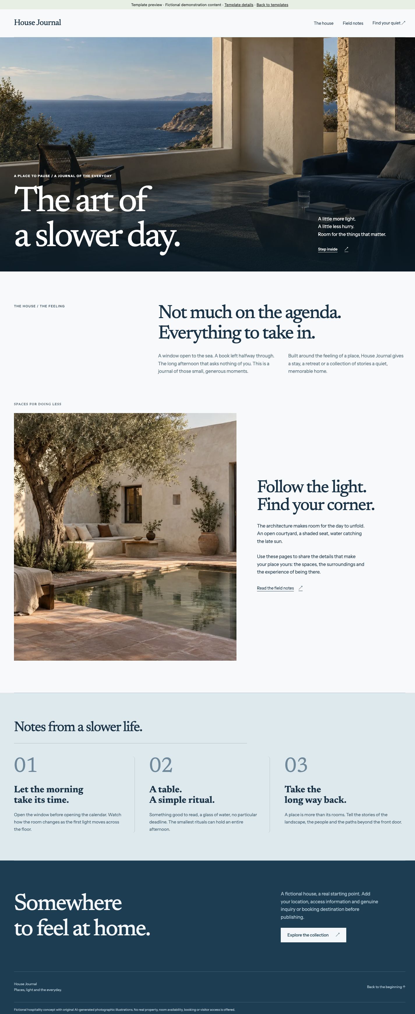 Complete desktop page of House Journal, from header to footer