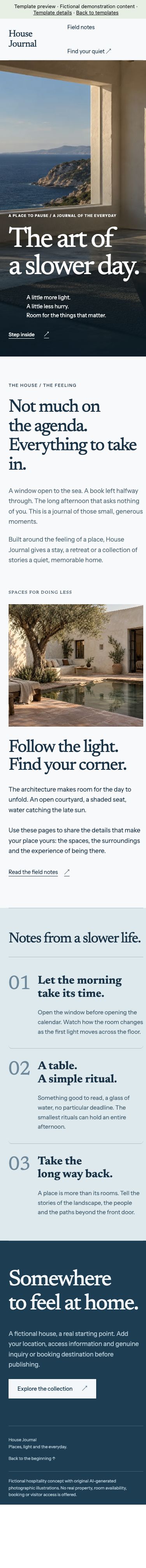 Complete mobile page of House Journal, from header to footer
