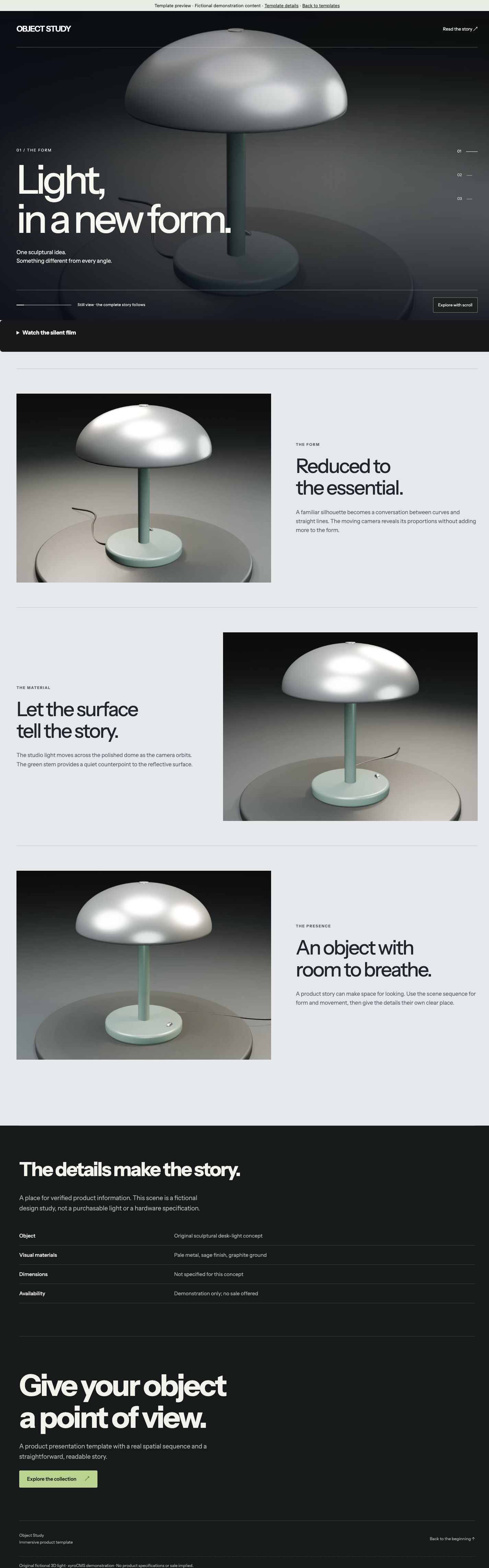Complete desktop page of Object Study, from header to footer