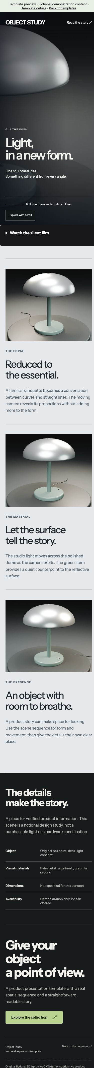 Complete mobile page of Object Study, from header to footer